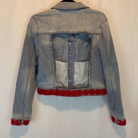 Celebrity Pink Cropped Embellished Cut Out Back Jean Jacket Size S - Picture 5 of 9